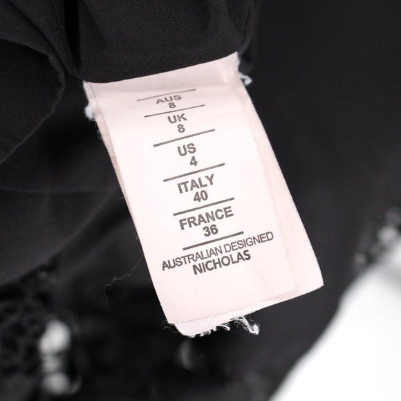 NICHOLAS Black Metallic Elegant Lace Ball Dress V-Neckline Sheer Midi Hemline 4 - Picture 8 of 8